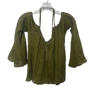 InTu Bell Sleeve Top Cold Shoulder Womens Small Olive Green New